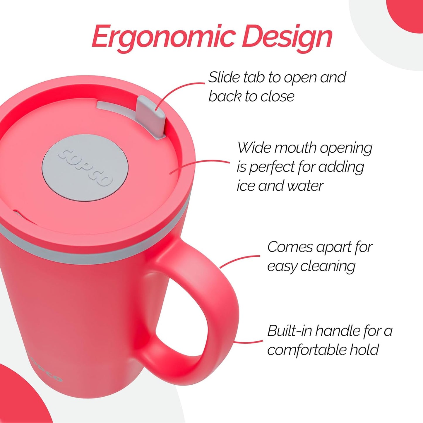 Copco Cone Desk Mug, 16 oz - Double Wall Insulated Coffee Mug with Twist-Off Lid, Handle & Slide Tab - Travel-Friendly Cup for Hot or Cold Drinks, BPA-Free, Microwave & Dishwasher Safe (Brown)