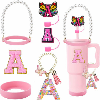 7pcs Cup Accessories for Stanley 30/40oz Tumbler, Handle Strap, Straw Cover, Silicone Boot, Letter Charm Stickers