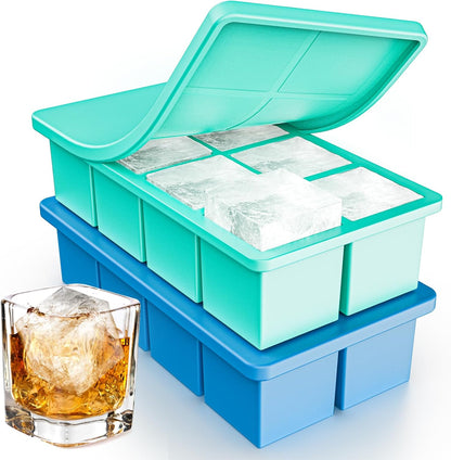 Large Ice Cube Tray 2 Pack, Lxndaser 2 Inch Silicone Ice Cube Molds for Whisky, Cocktail, Big Square Silicone Ice Trays With Lid, Leak-Proof Stackable Design for Freezer, Iced Coffee, Bourbon Drinks