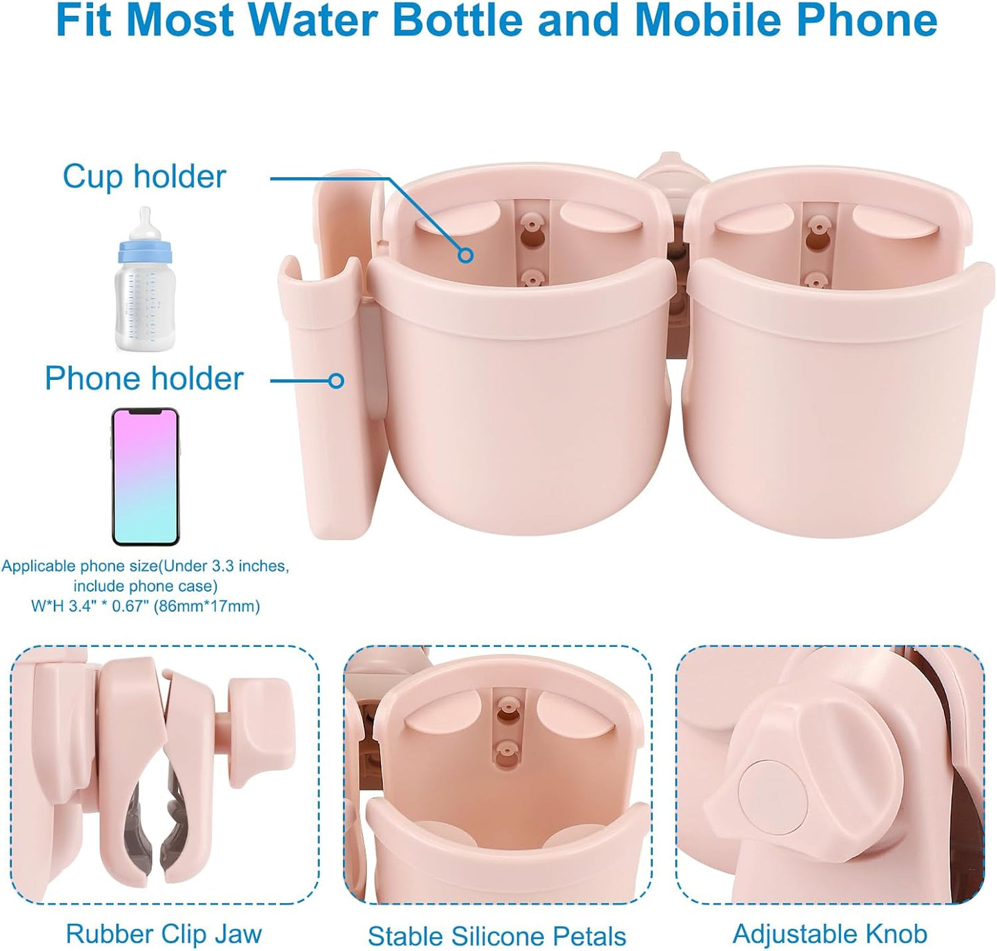 Accmor Stroller Cup Holder with Phone Holder, Bike Cup Holder, Universal Cup Holder for Uppababy Nuna Doona Strollers, 2-in-1 Cup Holder for Walker, Wheelchair, Scooter - Colors A