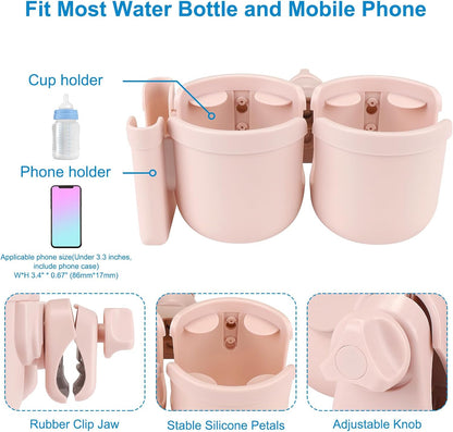 Accmor Stroller Cup Holder with Phone Holder, Bike Cup Holder, Universal Cup Holder for Uppababy Nuna Doona Strollers, 2-in-1 Cup Holder for Walker, Wheelchair, Scooter - Colors A