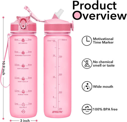 Hyeta 32oz Water Bottles with Straw - Stay Motivated and Hydrated with Convenient Times to Drink Markings, Durable, Leak-proof