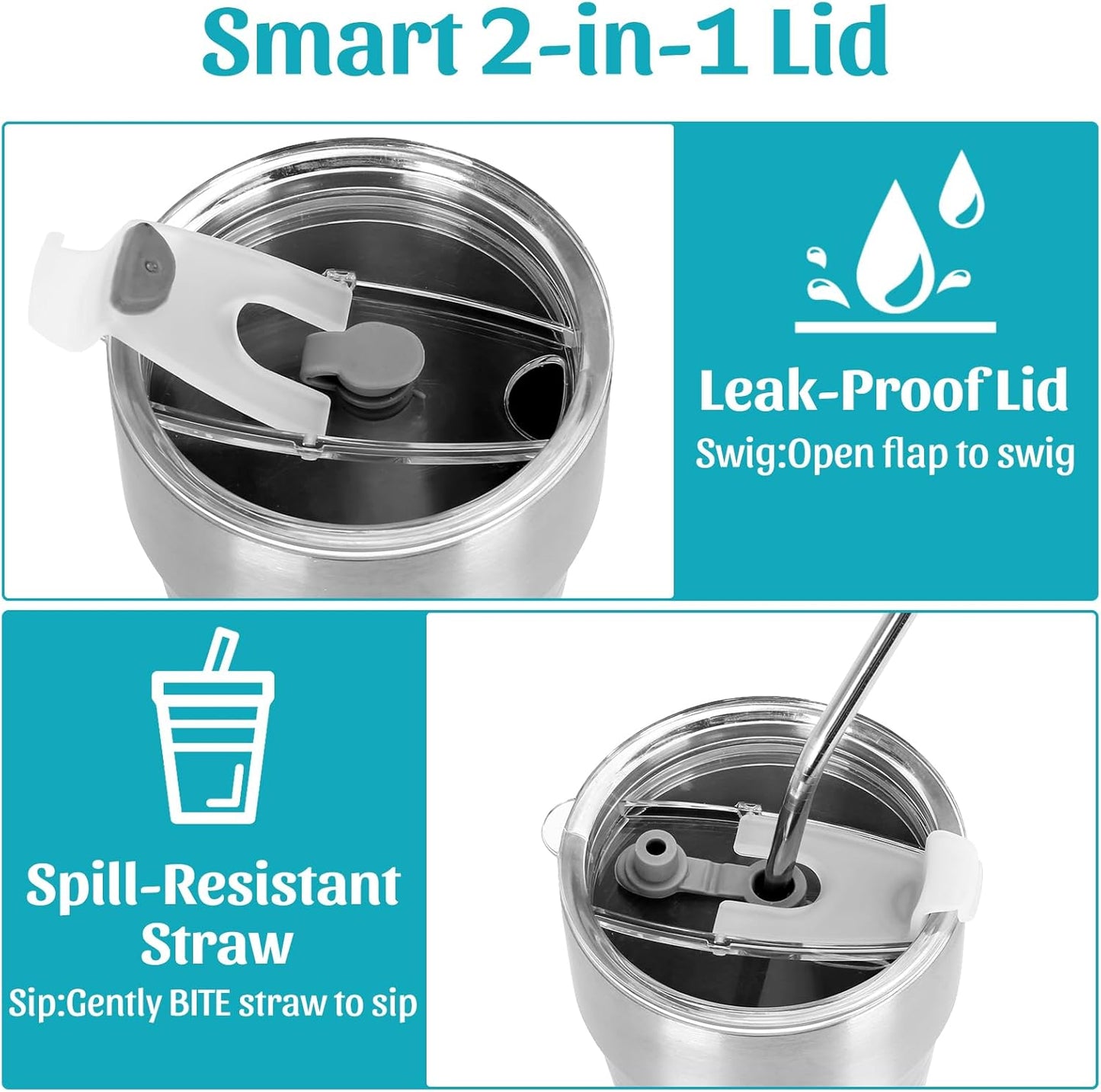 15oz Stainless Steel Tumbler with Lid and Straw, 3 Pack Double Wall Vacuum Insulated Drinking Glasses, Sweat-Proof Metal Cup Suitable for Ice Drinks and Hot Beverage