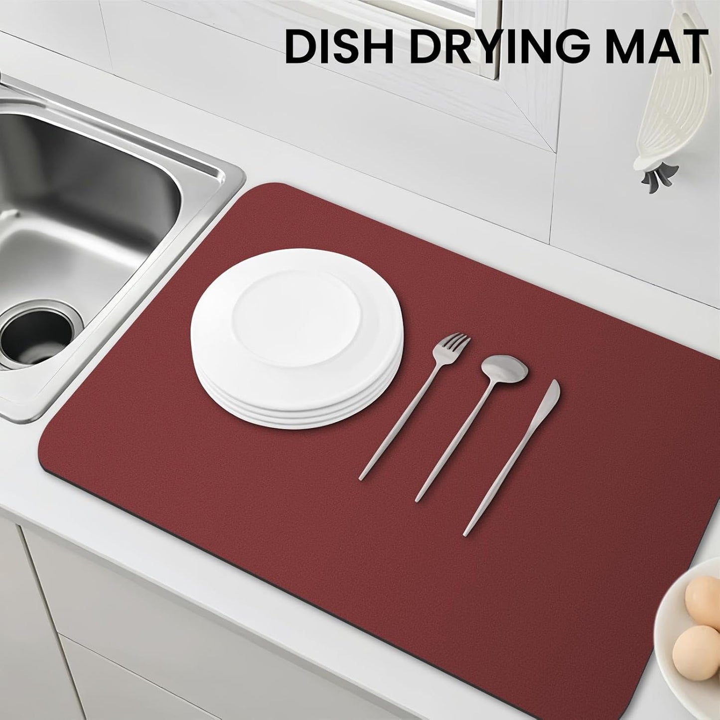 WISELIFE Dish Drying Mat Super Absorbent Drying Mat Large Dish Drying Mats for Kitchen Counter Easy Clean Dish Mat Kitchen Drying Mat15"x 18" Stylish Grey