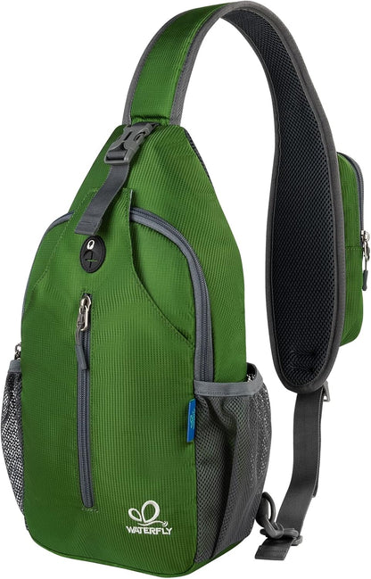 WATERFLY Crossbody Sling Backpack Sling Bag Travel Hiking Chest Bag Daypack (Black)
