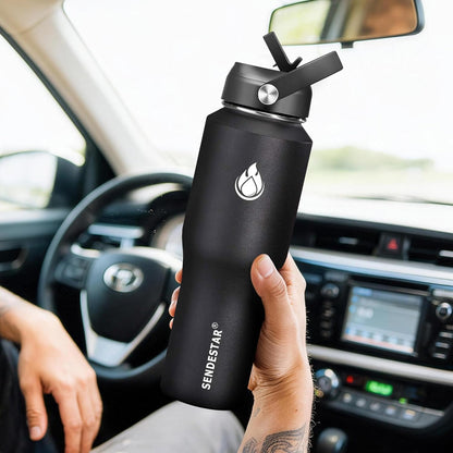 SENDESTAR 40oz Water Bottle Wide Mouth Stainless Steel Vacuum Insulated Double Wall with Straw Lids Fit in Any Car Cup Holder