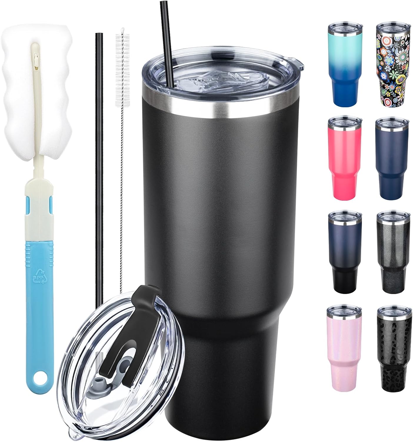20 oz Tumbler with Lids and Straws, Stainless Steel Insulated Coffee Tumbler, Double Wall Vacuum Insulated Travel Mug Cup, Leakproof Thermal Coffee Cup for Hot and Cold Drinks (azure blue)