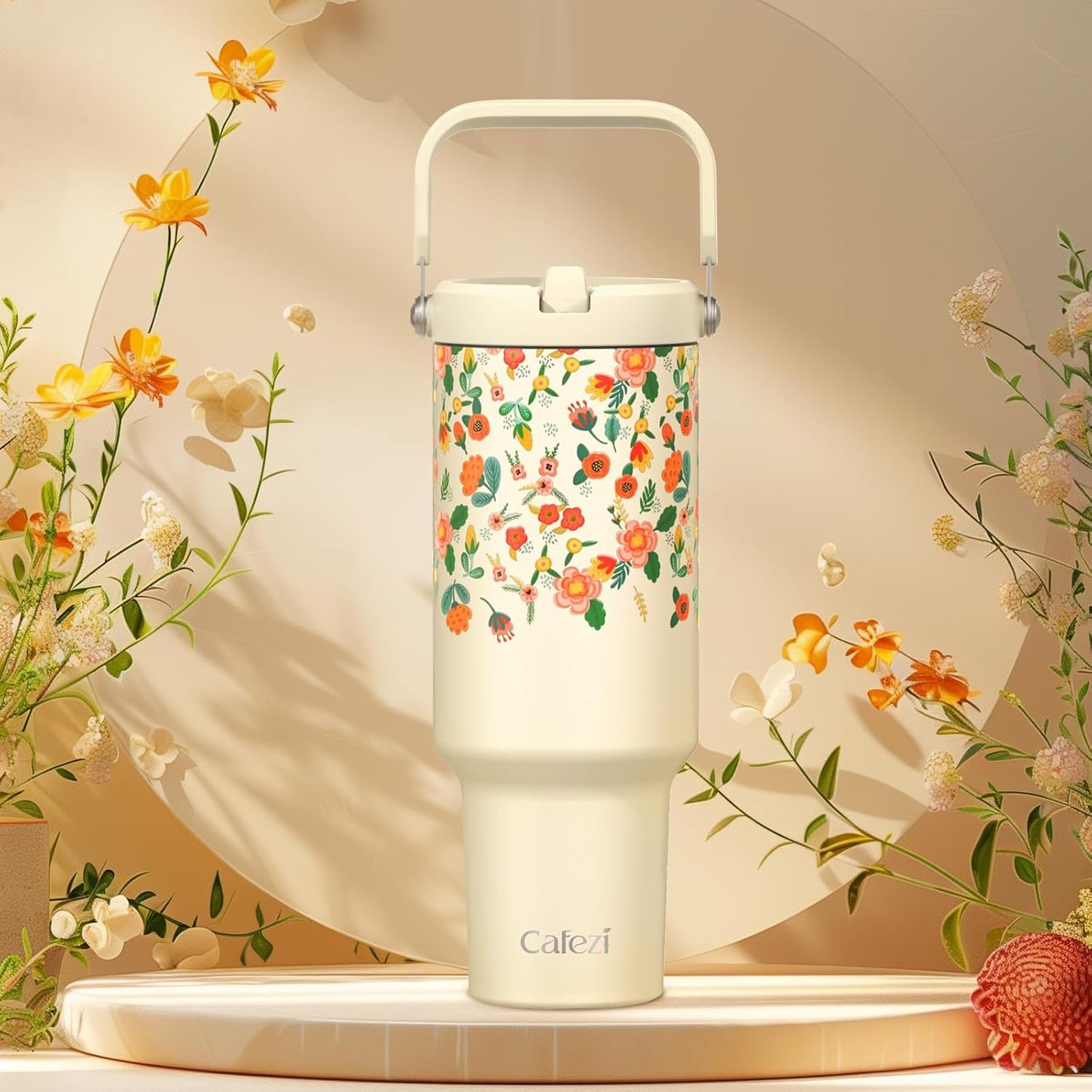 40 oz Insulated Tumbler with Top Handle and Flip Straw, Vacuum Insulated Stainless Steel Cup with Leak-Proof Lid, Sweat-Free, Fits Cup Holder, Keeps Ice Cold up to 30 Hours