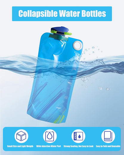 4 Pack Collapsible Water Bottle with Carabiner, 23oz Foldable Reusable BPA-Free Water Bottles with Leakproof Lid for Traveling Hiking Camping Biking