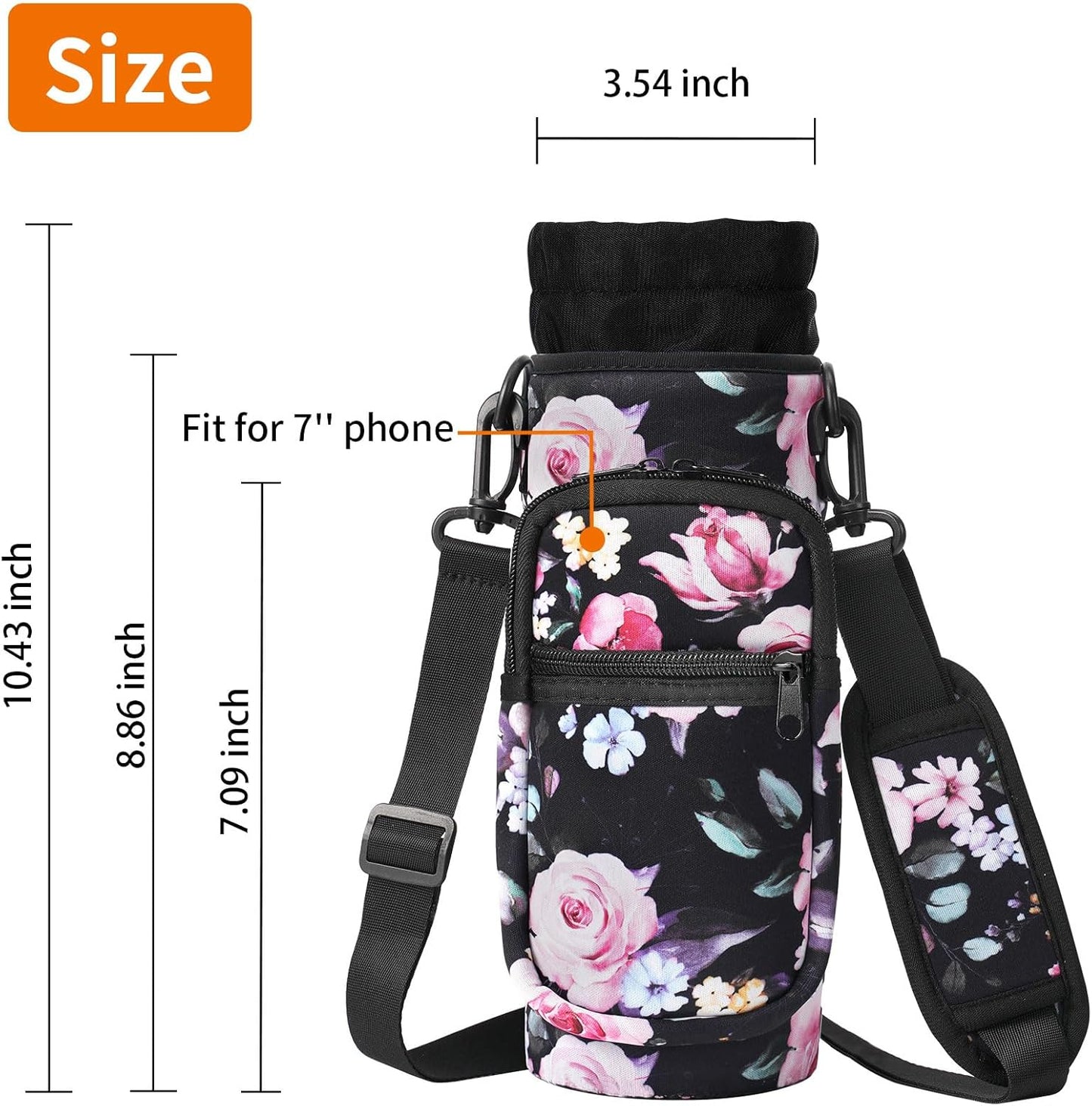 AceTreker 32/40/64/128 oz Neoprene Insulated Water Bottle Carrier Bag, Sling Bag Sleeve Pouch Holder with Strap & Paracord Handle and 2 Pocket for Travelling, Hiking, Camping