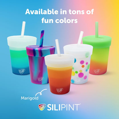 Silipint 8oz Silicone Tumbler with Straw and Lid – Unbreakable, BPA Free, Non-Toxic, Dishwasher, Microwave, Freezer Safe Tumbler Cup – Drinkware for Juice, Smoothies, Coffee (Cool Berry Crush)