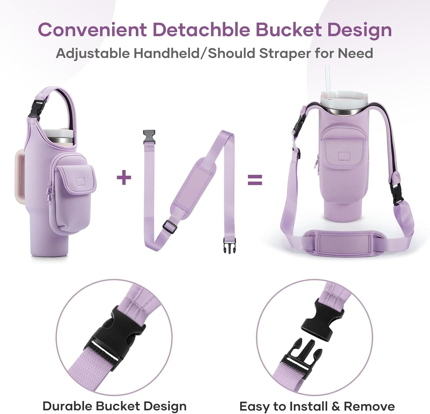 Bufilea Carrier Bag with Phone Holder Pockets for Stanley 40/30oz Tumbler with Handle, Insulated Neoprene Crossbody Bag Cup Holder w/Shoulder & Handheld Straps Fits Stanley Cup Accessories