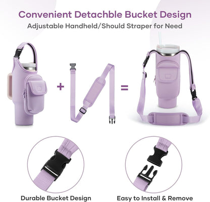 Bufilea Carrier Bag with Phone Holder Pockets for Stanley 40/30oz Tumbler with Handle, Insulated Neoprene Crossbody Bag Cup Holder w/Shoulder & Handheld Straps Fits Stanley Cup Accessories