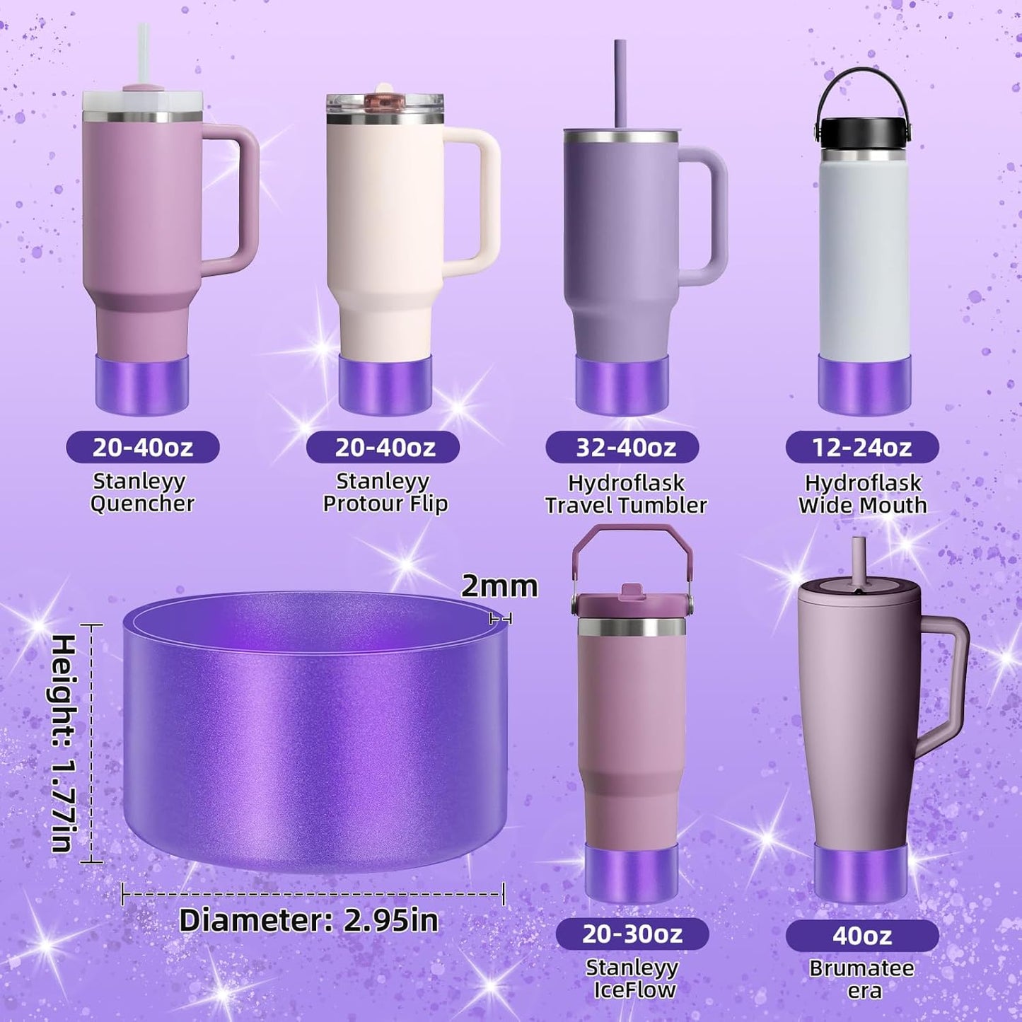 Glossy Gradient Silicone Boot, Compatible with Stanley H2.0 20-40oz & IceFlow 20-30oz, Chameleon Metallic Shimmer Cup Sleeve Protector for Hydroflask and Bottle Bottom with 2.8-3in