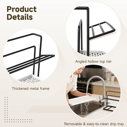 Water Bottle 2 Tier Water Bottle Drying Rack with Drain Tray, Space Saving Metal Cup Holder for Countertop, Compact Kitchen Organizer for Tumblers, Glasses, Mugs and Bottles (Black)