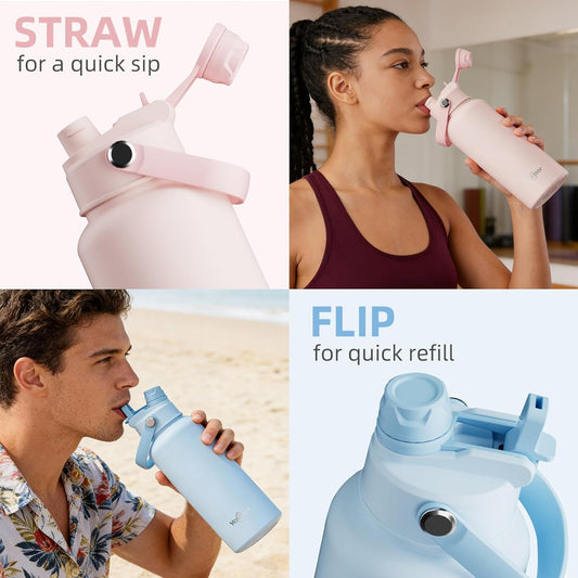 26oz Insulated Water Bottle with 2-in-1 Straw and Spout Lid, 304 Stainless Steel Water Bottle Keep Cold for 24H,Leak-Proof,Sports Water Bottle with Braided Carry Strap for Gym,Travel,Outdoors,Black