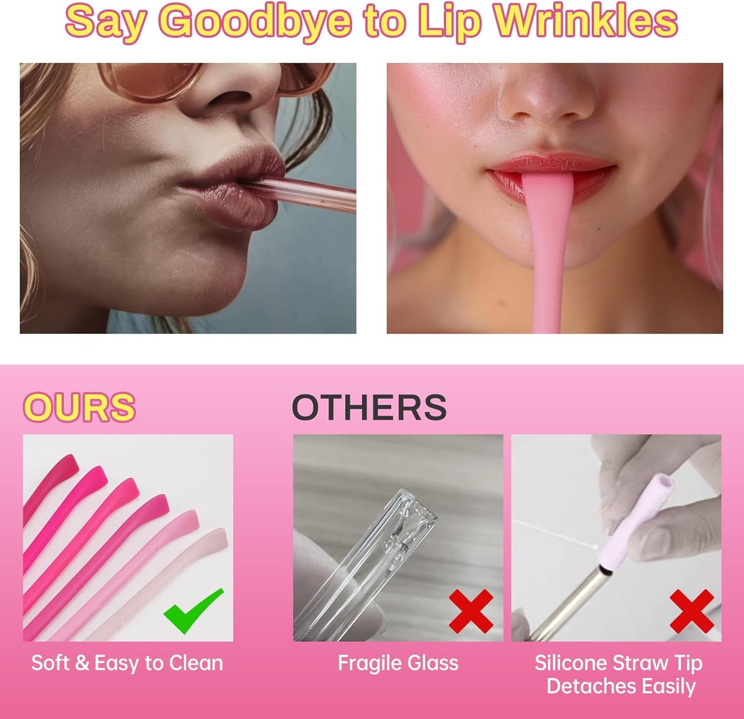 NiHome 6PCS Silicone Anti-Wrinkle Straws Fit for 40oz 30oz Stanley Tumblers w/Brushes, Customizable Length Wrinkle Free Straws for Various Size Cups, No Wrinkle Reusable Straws for Lip (Macaron)