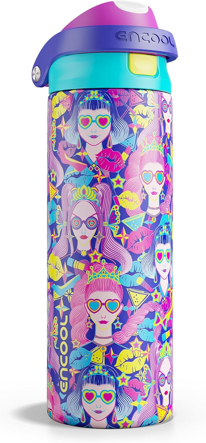 ENCOOL Leakproof Insulated Water Bottle with Straw Dual-Sip Water Bottle Bag-Safe Design for Work, Commute & Gym – Keeps Drinks Cold All Day, 24 oz, Lemonade Pink - Colors A