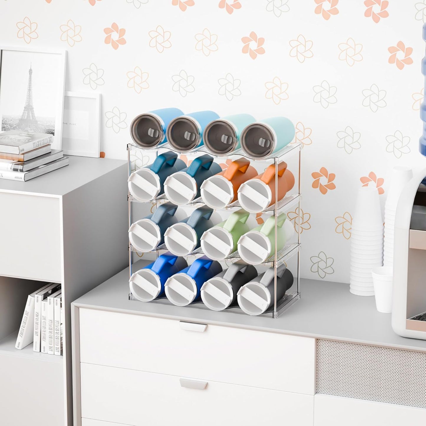 Yieach Larger Compartments Stackable Water Bottle Organizer for 40 oz Stanley Cup Holder,Yeti and Other Tumbler Organizer,3 Tier Wine Rack and Waterbottle Storage Rack for Kitchen Cabinets,Countertop