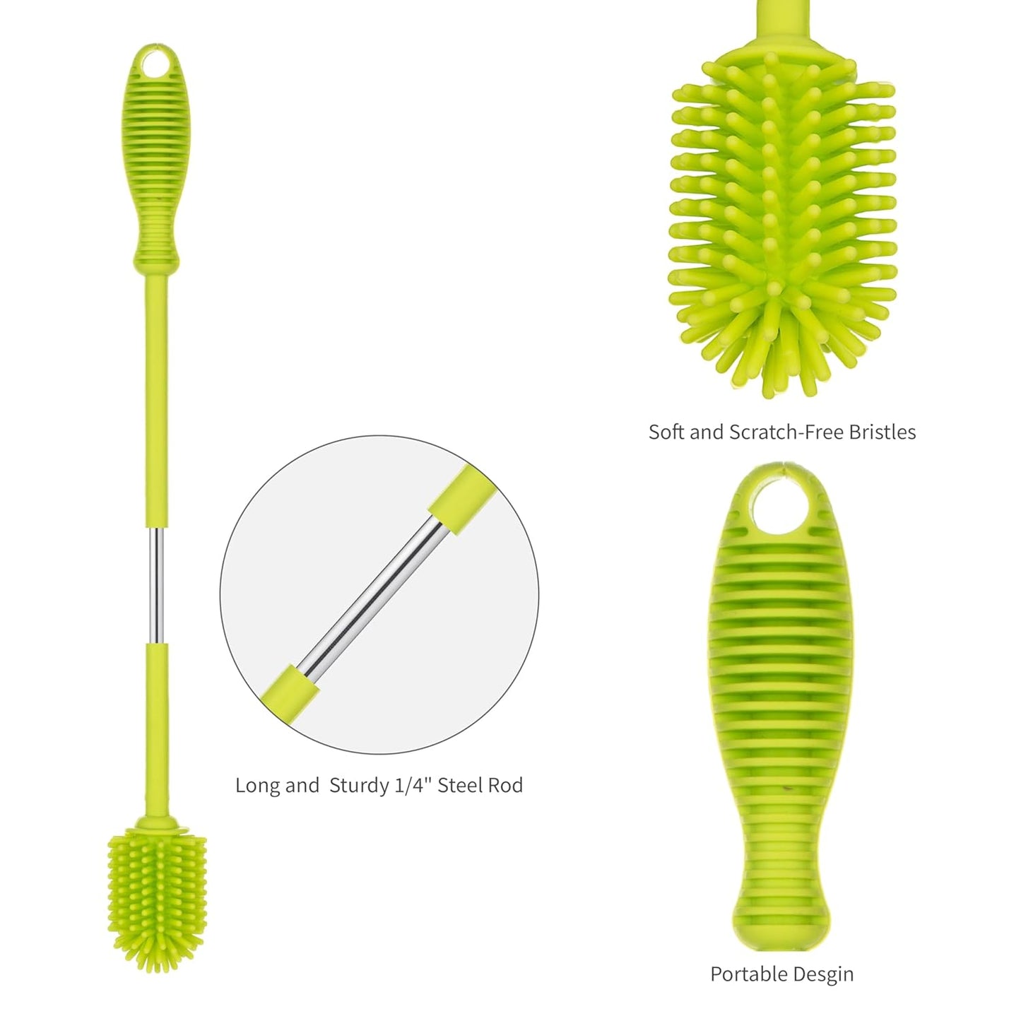 A-Brush Silicone Bottle Cleaner Brush, 2 Piece Set, Flexible, Long Handle - Water Bottle Cleaner, Baby Bottle Nipple Brush for Plastic & Glass, BPA-Free Dish Washing Brush A2S Protection