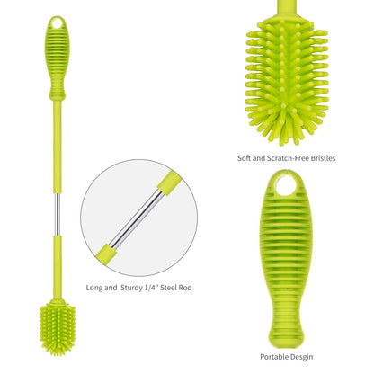 A-Brush Silicone Bottle Cleaner Brush, 2 Piece Set, Flexible, Long Handle - Water Bottle Cleaner, Baby Bottle Nipple Brush for Plastic & Glass, BPA-Free Dish Washing Brush A2S Protection
