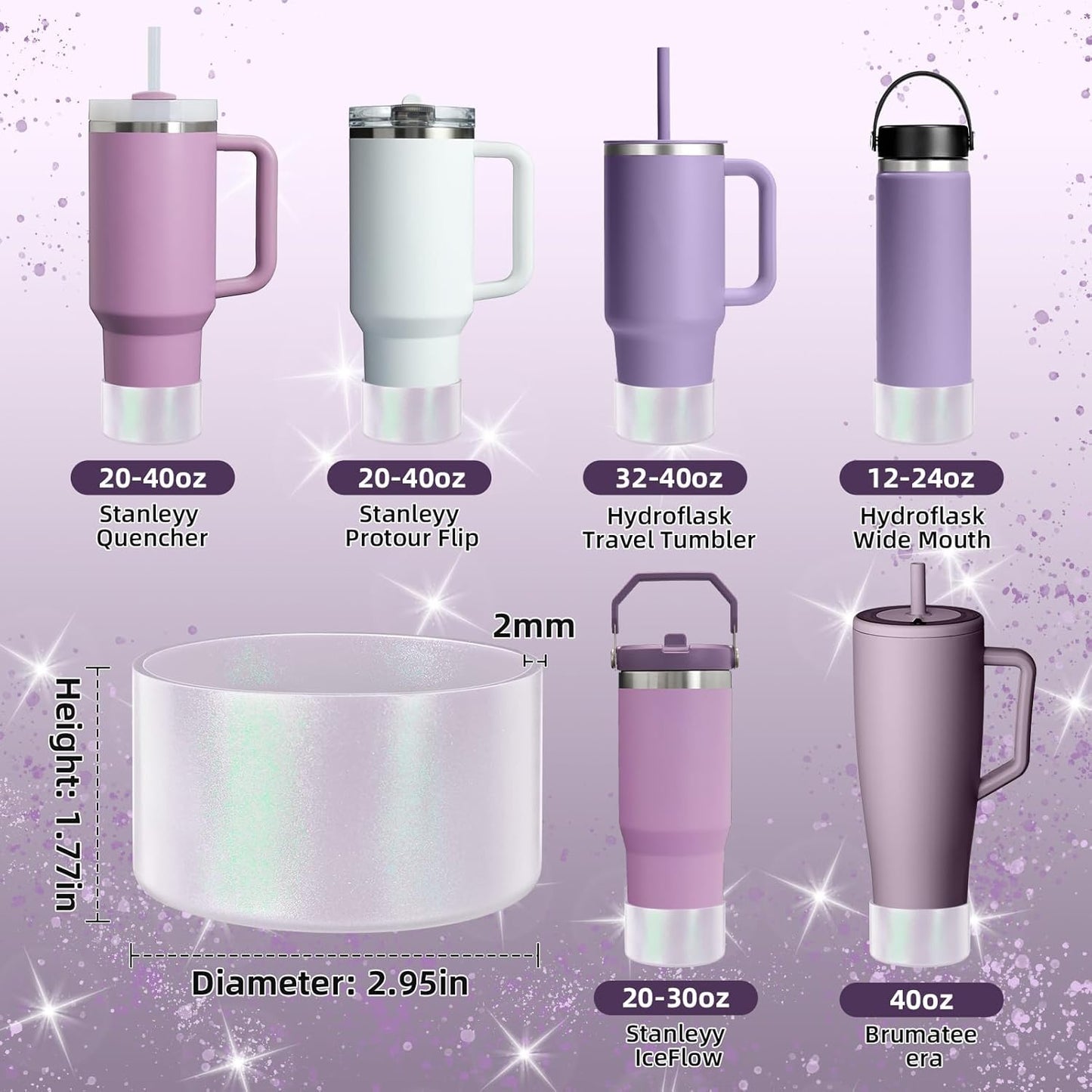 Glossy Gradient Silicone Boot, Compatible with Stanley H2.0 20-40oz & IceFlow 20-30oz, Chameleon Metallic Shimmer Cup Sleeve Protector for Hydroflask and Bottle Bottom with 2.8-3in