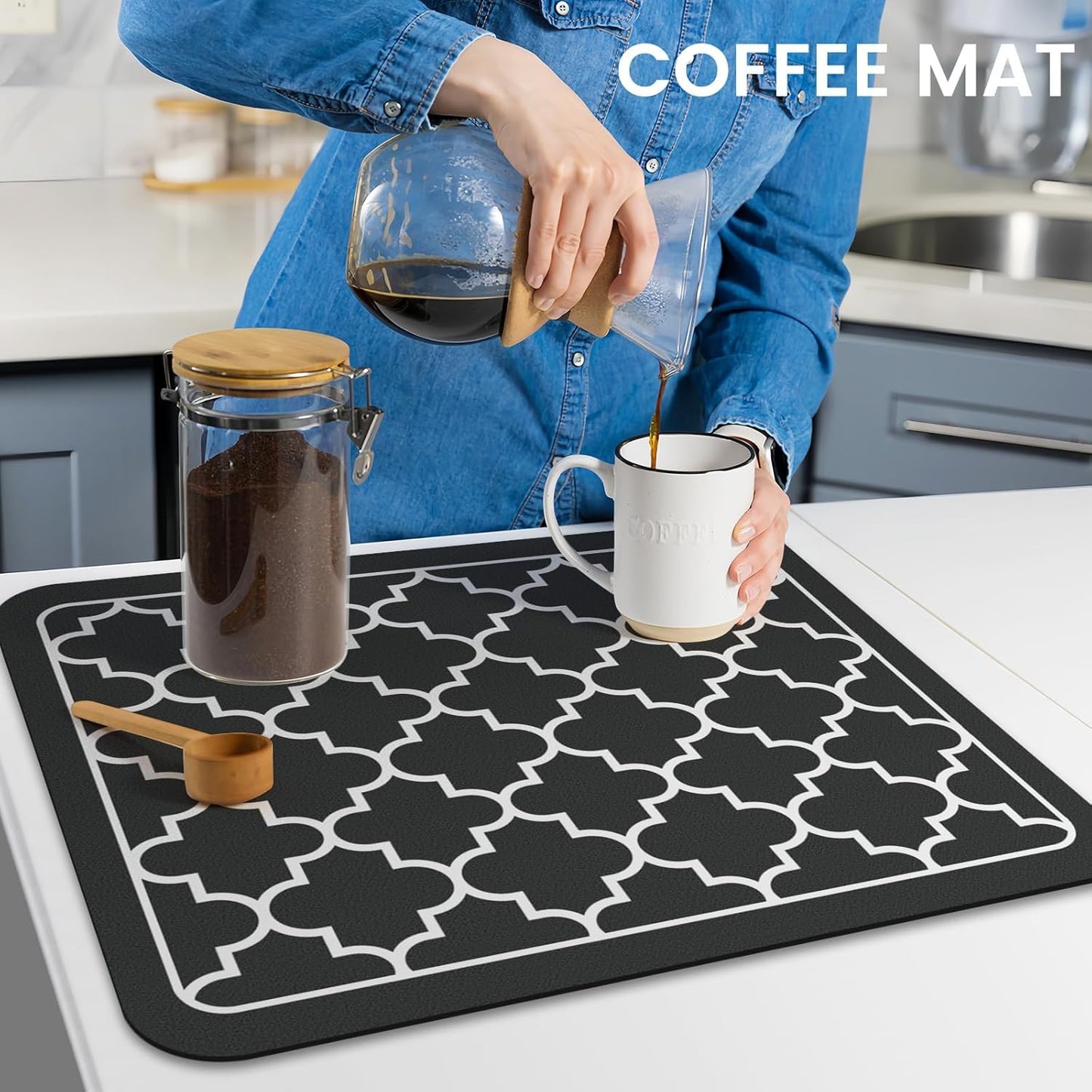 WISELIFE Dish Drying Mat Super Absorbent Drying Mat Large Dish Drying Mats for Kitchen Counter Easy Clean Dish Mat Kitchen Drying Mat15"x 18" Stylish Grey