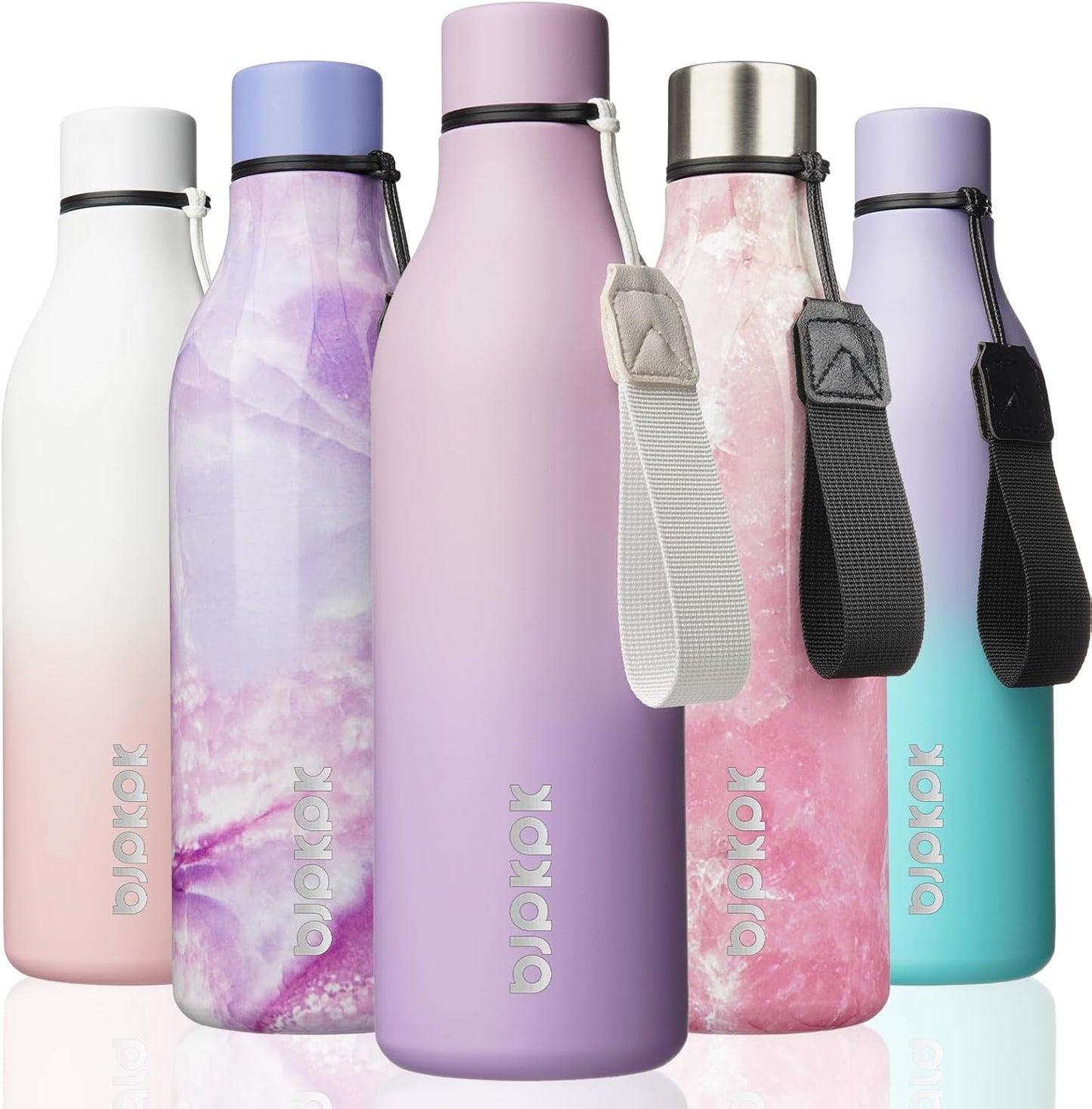 BJPKPK Insulated Water Bottles, 18 oz Stainless Steel Metal Water Bottle with Strap, BPA Free Leak Proof Jugs, Mugs, Flasks, Reusable Thermal Flasks for Sports & Travel, Black - Colors A