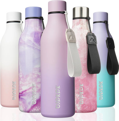 BJPKPK Insulated Water Bottles, 18 oz Stainless Steel Metal Water Bottle with Strap, BPA Free Leak Proof Jugs, Mugs, Flasks, Reusable Thermal Flasks for Sports & Travel, Black - Colors A