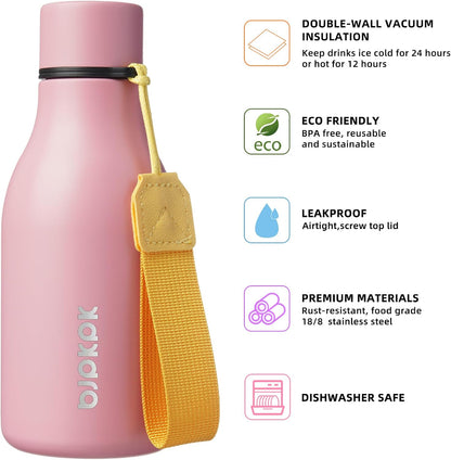 BJPKPK Insulated Water Bottles, 18 oz Stainless Steel Metal Water Bottle with Strap, BPA Free Leak Proof Jugs, Mugs, Flasks, Reusable Thermal Flasks for Sports & Travel, Black - Colors B