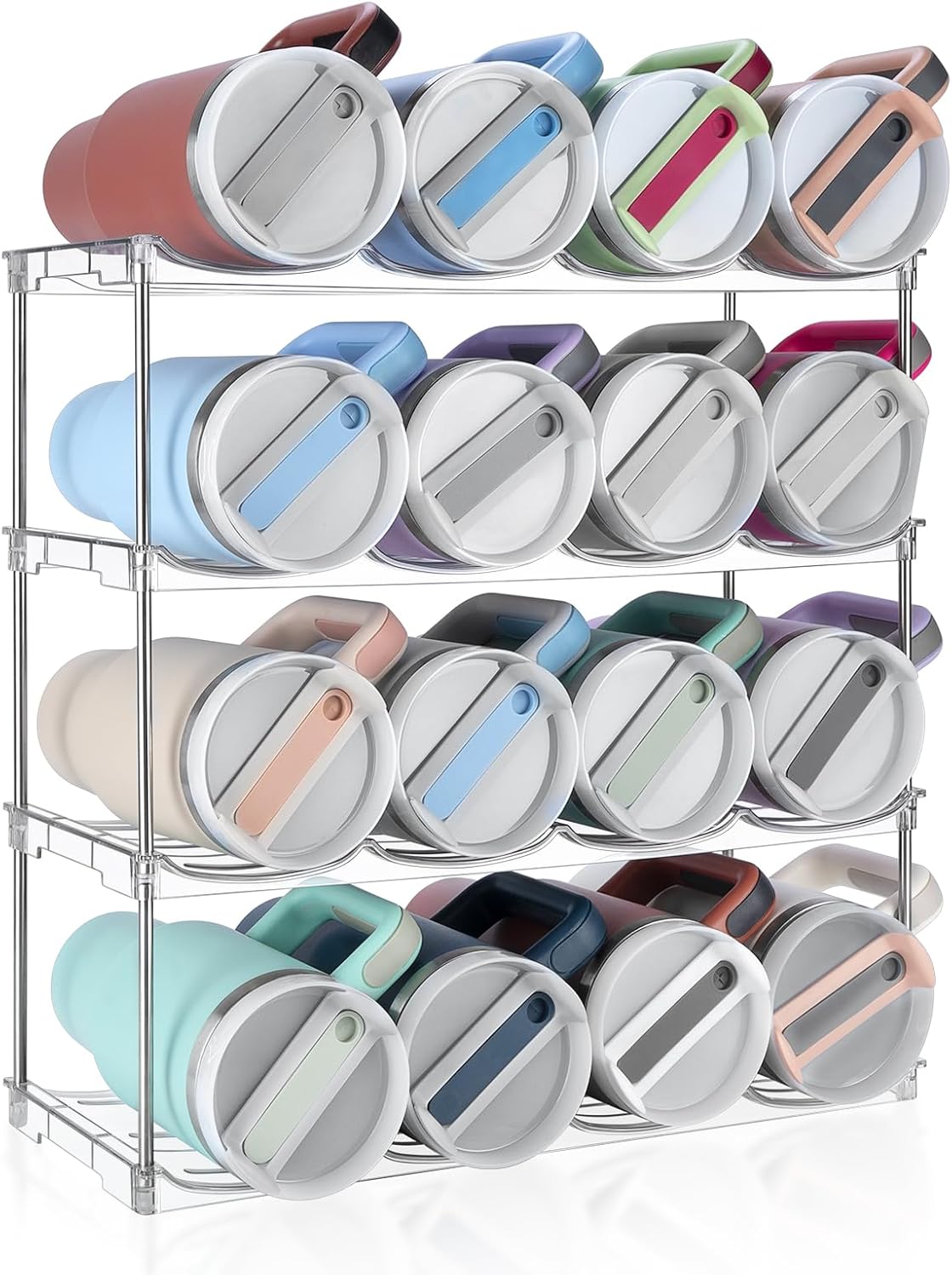 Stackable Water Bottle Organizer, Large Compartment Water Bottle Holder for Stanley 40 oz Tumbler, Kitchen Storage Organizer for Stanley Cup Accessories, Tumbler Organizer Wine Rack - Hold 16 Bottles