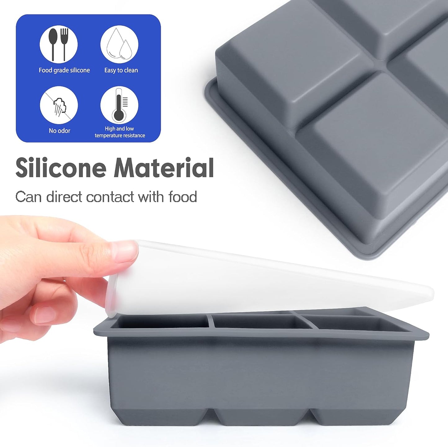 Excnorm Silicone Ice Cube Trays 3 Pack - Large Size Silicone Ice Cube Molds with Leak Proof Removable Lid Square Ice Cube Tray And BPA Free for Cocktail,Whiskey, Stackable Flexible Ice