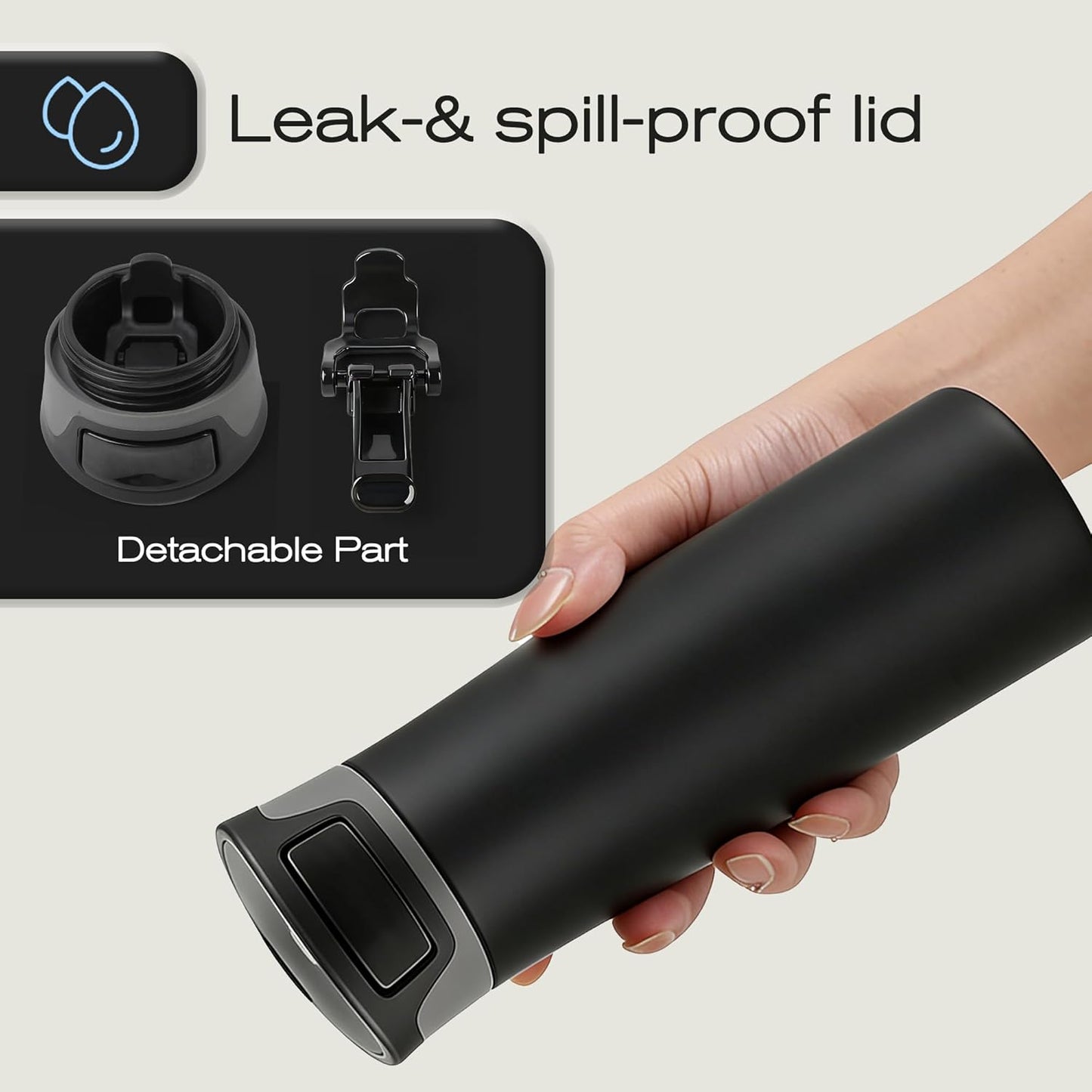 17 oz / 500 ml Travel Coffee Mug, One-Handed Pink Insulated Coffee Tumbler with Lid, Leak Proof Stainless Steel Coffee Cup, Reusable Water Bottle for Office, Car, Travel, Hot Coffee and Cold Drinks
