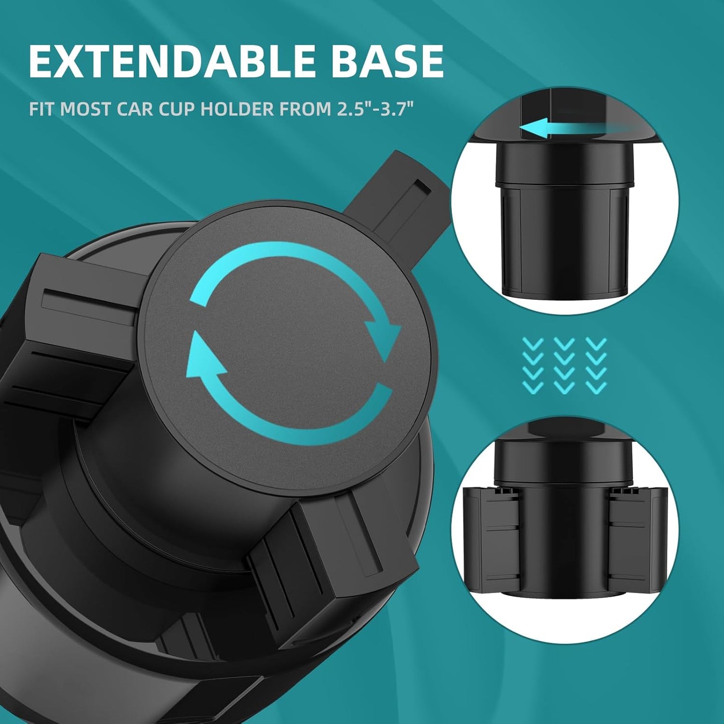 TYKOR Car Cup Holder Expander Adapter with Offset Base, Cup Holder Extender for Car Compatible with Yeti 14/24/36oz, Hydro Flasks 32/40oz, Other Large Water Bottles and Mugs in 3.2"-4.0"