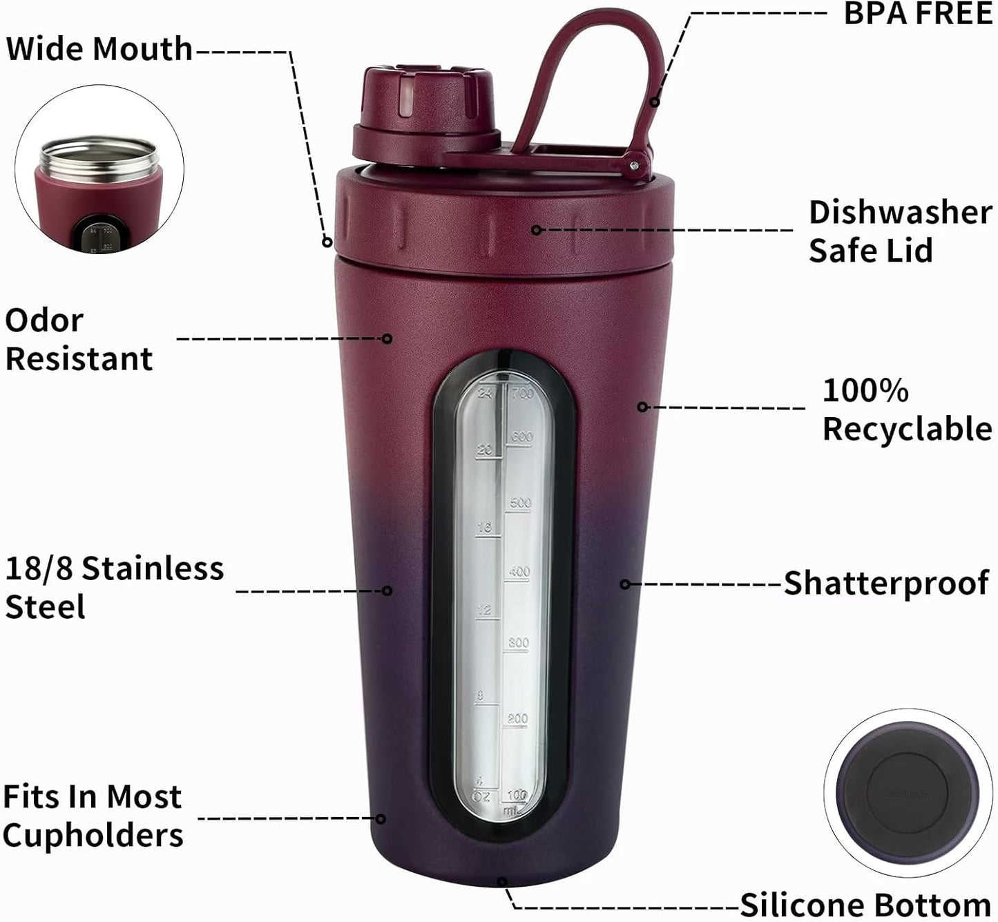 TOOFEEL Shaker Bottles for Protein Mixes 28 oz Stainless Steel Protein Shaker with 2 Mixing Ball, Not Stays Cold/Hot, Visible Window Metal Shaker Cups, Leakproof, BPA Free Bottle Shaker