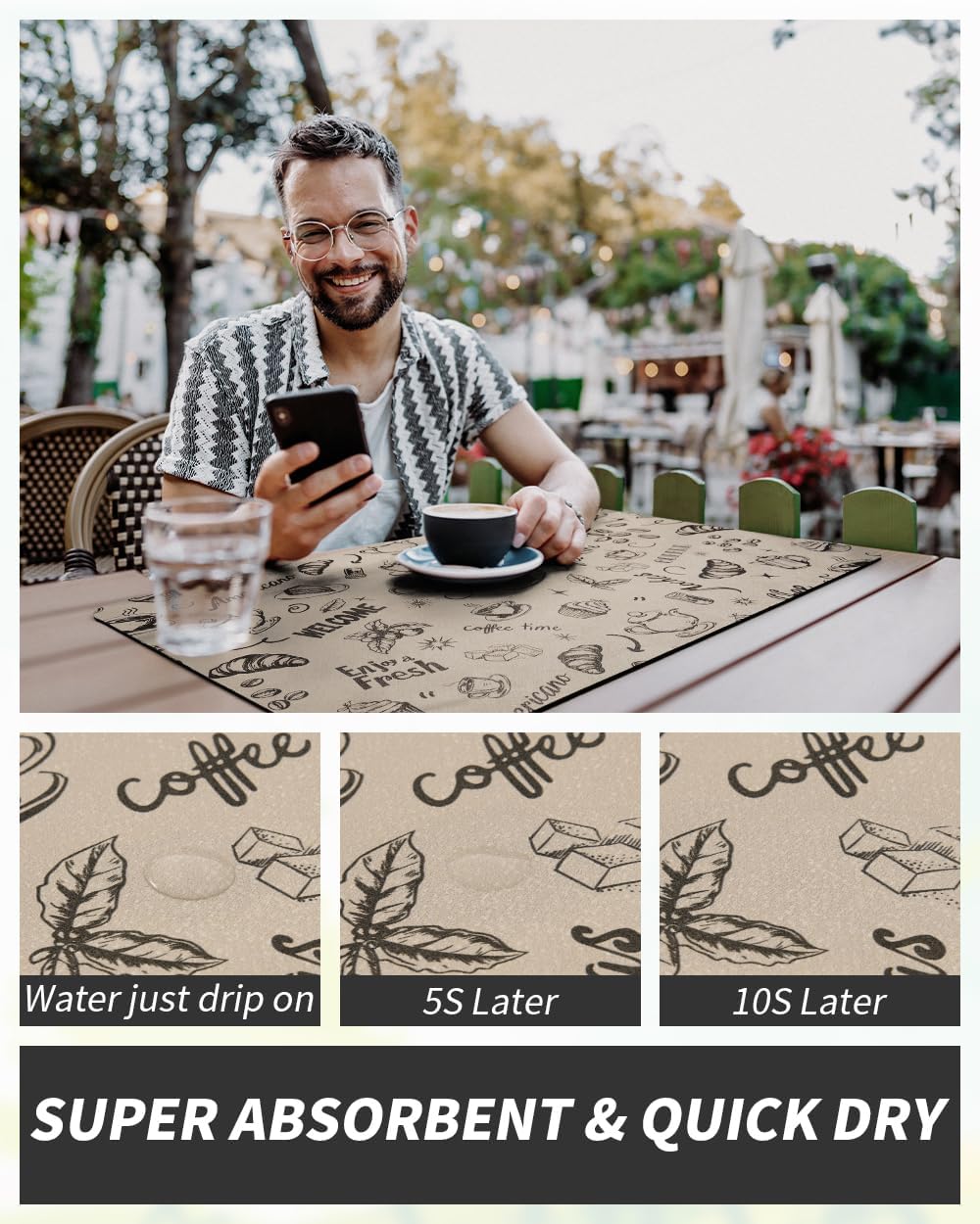 AMOAMI Dish Drying Mat for Kitchen Counter-Coffee Mat Bar Accessories, Hide Stain, Rubber Backed, Absorbent, Fit Under Coffee Maker, Espresso Machine, Pot, Dish Rack, 12"x19", Dark Grey