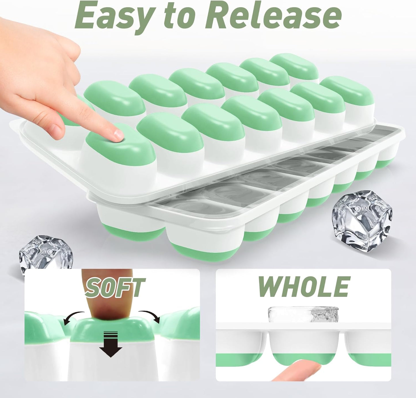 ChefAide 4‑Pack Ice Cube Trays with Lids, 56‑Cube Total Stackable Freezer Ice Trays, Durable Silicone & Plastic Easy‑Release Ice Molds for Cocktails, Coffee & Drinks