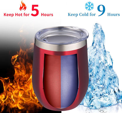 12oz/4 Pack Wine Tumbler Glasses with Lid Stemless Double Wall Vacuum Stainless Steel Travel Tumbler Keeping Cold & Hot for Wine,Coffee,Cocktails,Drinks-Family and Gifts (Multi color-dark)