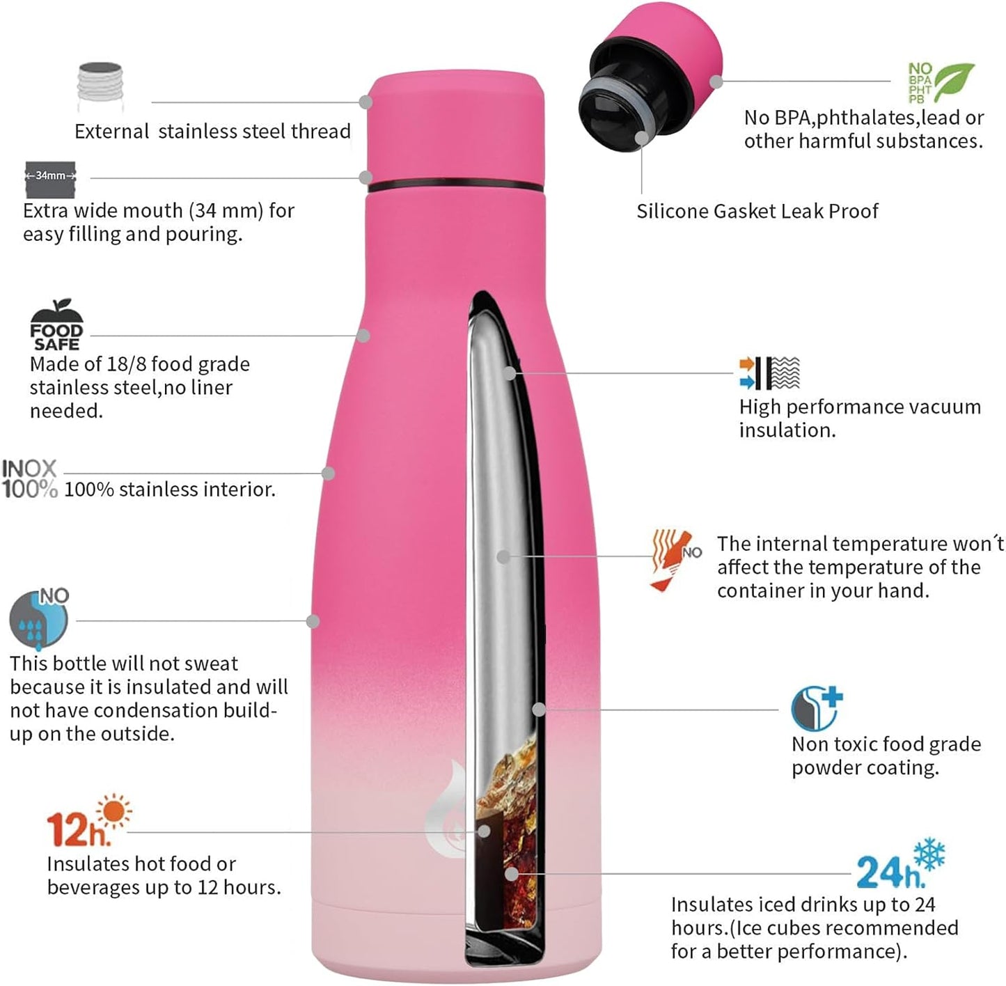 BJPKPK Insulated Water Bottle 12oz Small Stainless Steel Water Bottles Reusable Metal Thermal Keep Cold and Hot,Dreamy Purple - Colors A