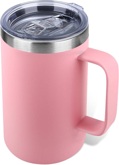 22oz Insulated Coffee Mug with Handle & Leak-Proof Lid - Double Wall Stainless Steel Travel Tumbler for Commute/Office/Home, Orange, 1 Pack