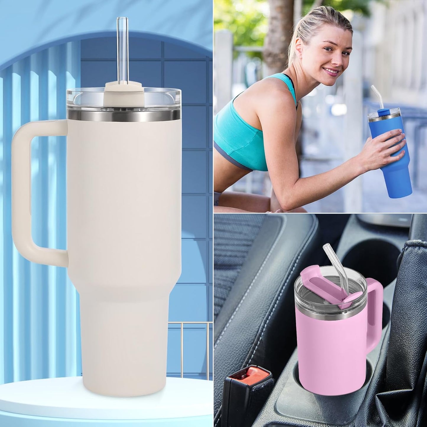 [12 Pcs] Replacement Glass Straws for Stanley - Compatible with Stanley 40 oz 30 oz Cup Tumbler,12" x 10mm Reusable Clear Glass Straw with 2 Cleaning Brush for Cup Accessories