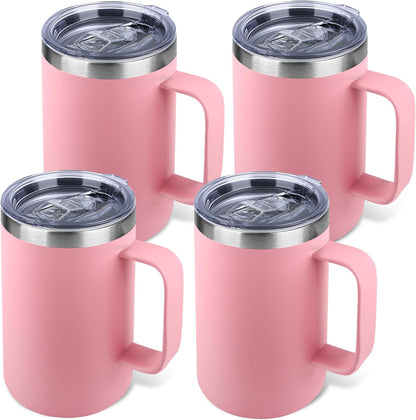 22oz Insulated Coffee Mug with Handle & Leak-Proof Lid - Double Wall Stainless Steel Travel Tumbler for Commute/Office/Home, Orange, 1 Pack