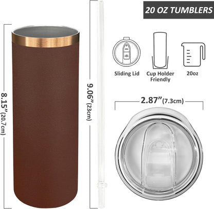 20 oz Skinny Tumblers Bulk, Stainless Steel Insulated Tumbler with Lids and Straws, Slim Double Wall Powder Coated Travel Coffee Mugs Reusable Cup for Hot Cold Drinks (Black,1 pack)