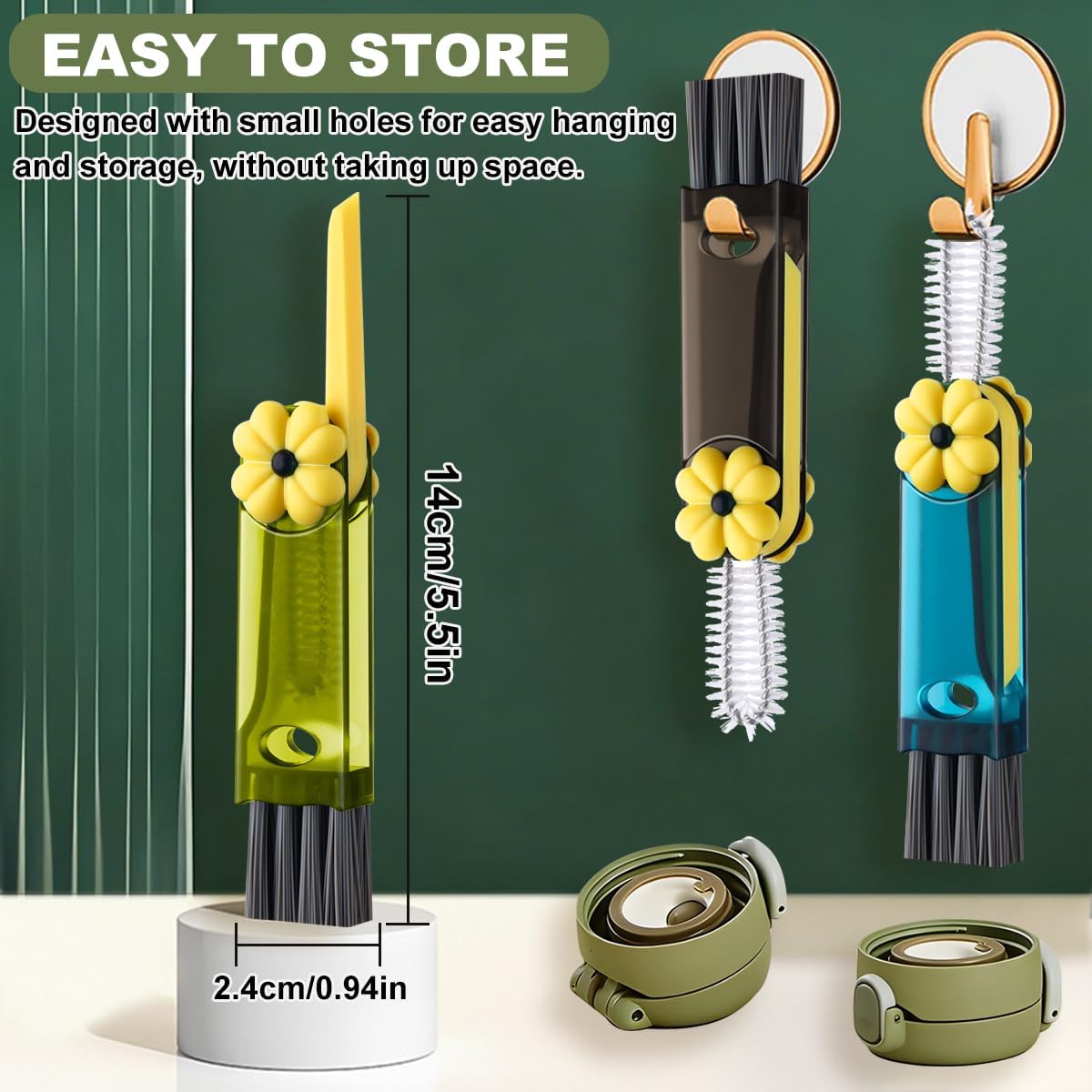 3 in 1 Cup Lid Cleaning Brush, Portable Cup Cleaner Brush, New Water Bottle Lid Cleaner Brush, Multifunctional Cleaning Brush - Home Kitchen Cleaning Tools for Tight Spaces & Bottle Gaps, 3 PCS