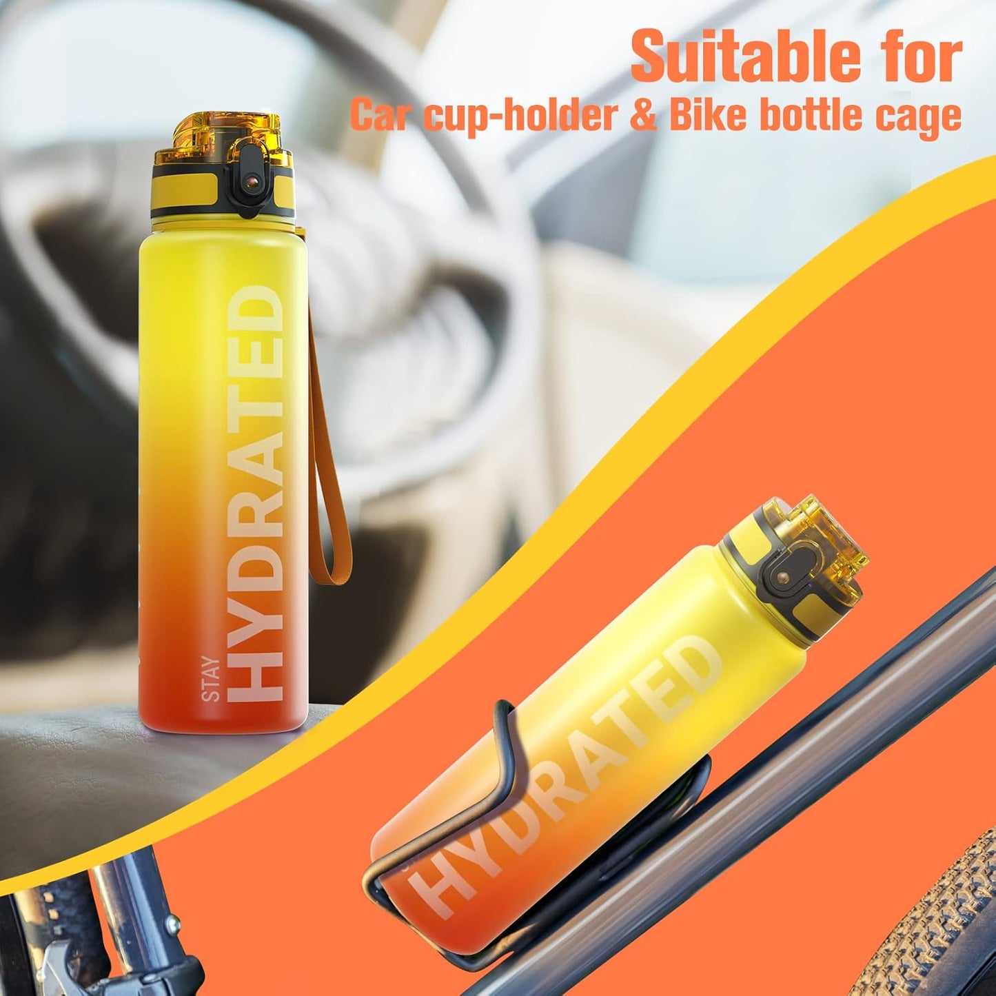 Sahara Sailor Water Bottle 32oz, Durable and Leakproof Water Bottles Motivational with Time Marker, Tritan, BPA Free, Wide Mouth with Easy Clean Brush for Gym, Travel, Home, School, Office (1 Bottle)