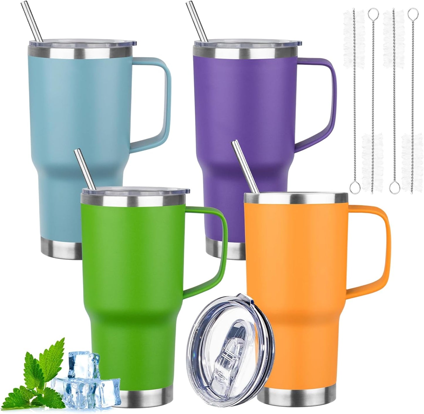 20oz Insulated Tumbler with Handle Stainless Steel Travel Coffee Mug with Lid and Straw Double Wall Vacuum Leak-proof Reusable Thermal Water Cup for Hot and Cold Drinks (Purple,1 Pack)