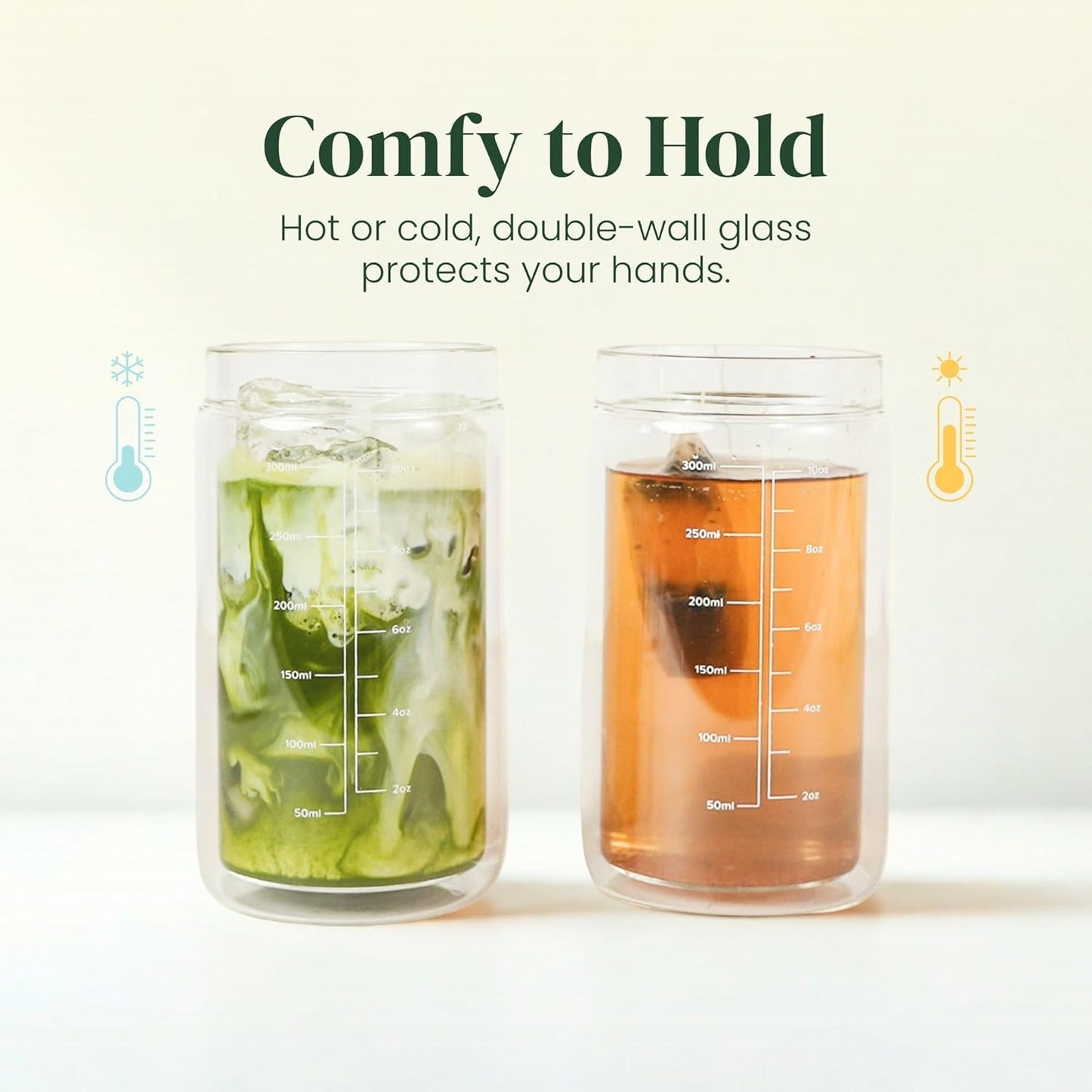 Crafti Slow Sippin' Glass Tumbler with Straw & Lid – 11.8oz / 350ml Double-Walled Glass Coffee Cup, Matcha Cup with Volume Markings, Tritan® Straw & Cleaner – Reusable, BPA-Free Iced Coffee Tumbler