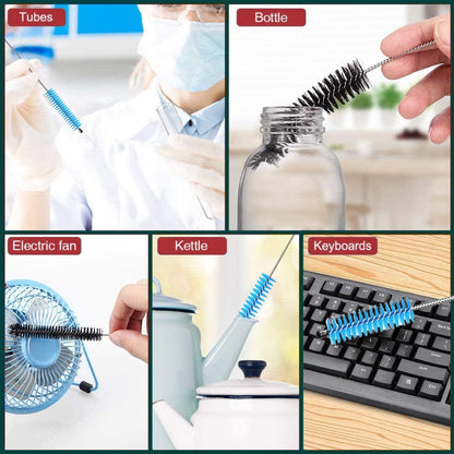 Long Straw Brush Cleaner (10 Pack), Flexible Nylon Tube Cleaning Brushes with 0.4" Bristles, Rust-Proof Stainless Steel Wire Washer for Reusable Tumblers, Sports Bottles & Pipes (10 Inch)