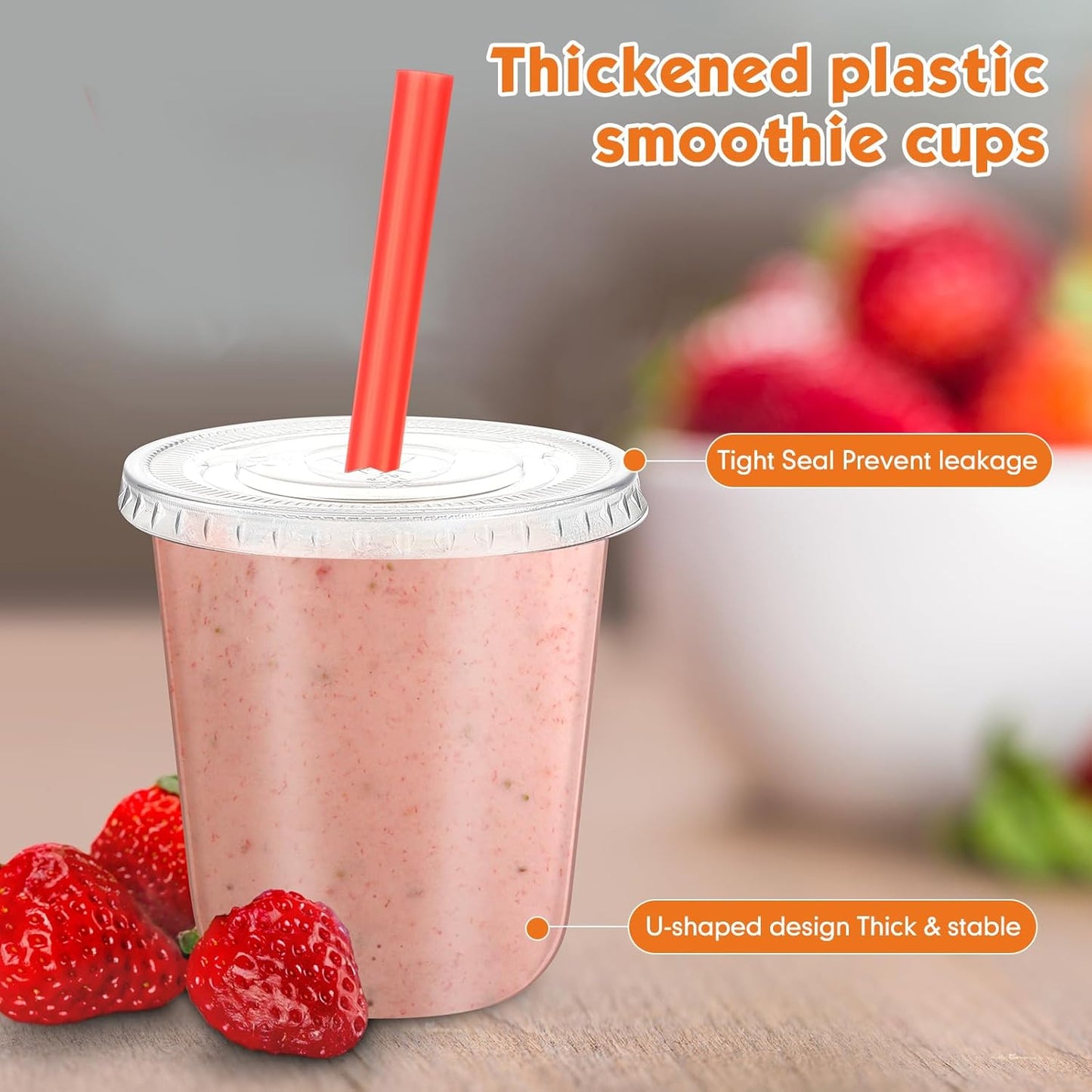Ziliny 50 Sets 12 oz Clear Cups with Lids and Jumbo Smoothie Straws Disposable Plastic Cups for Smoothies, Bubble Milk Tea, Milkshakes, Cold Drinks (Multicolor)