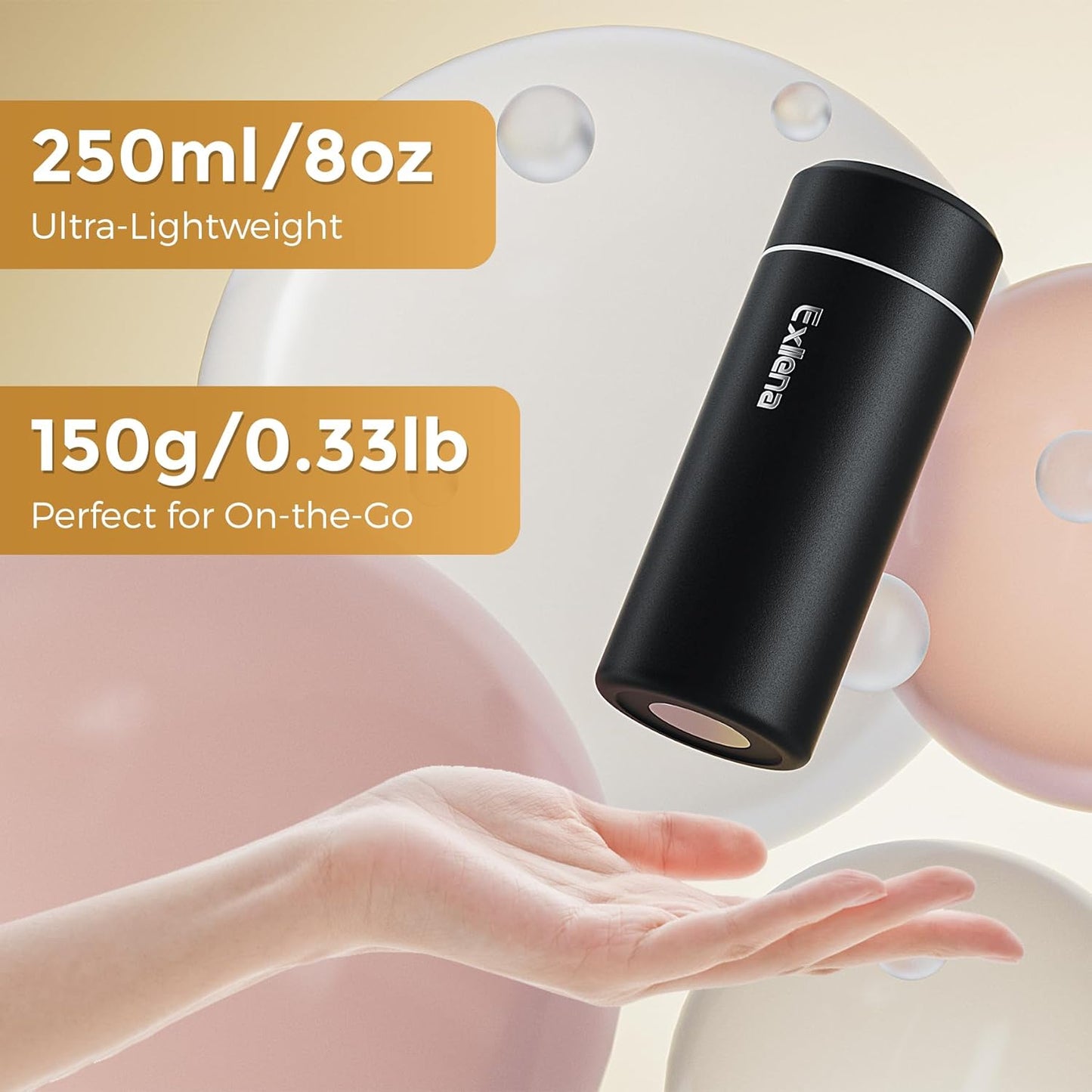 【Upgraded】Exllena Small Insulated Water Bottle 12 oz/350ml– Mini Insulated Water Bottle for Hot & Cold Drinks, Perfect Small Water Bottle for Travel, Purse...(Greyish Blue)